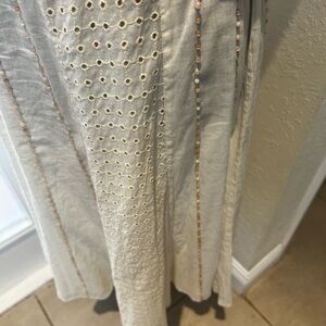 Elegant Cream Midi Skirt With Eyelet Embroidery